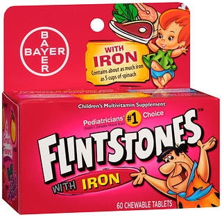 Bayer Flintstones with Iron Pediatric Multivitamin Supplement Vitamin A / Ascorbic Acid / Vitamin D / Iron 1300 IU - 60mg - 600 - 15 IU Chewable Tablet 60 per Bottle Assorted Fruit Flavors - 16500007909