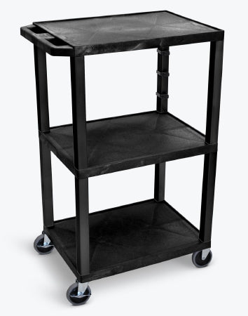 Luxor Tuffy Utility Cart 18 X 24 X 42 Inch 3 Shelves Black - WT42