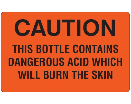 Shamrock - Pre-Printed Label Warning Label Fluorescent Red Caution this bottel contains dagerous acid which will burn the skin Black Biohazard 2-1/2 X 4 Inch - UPCR-9700