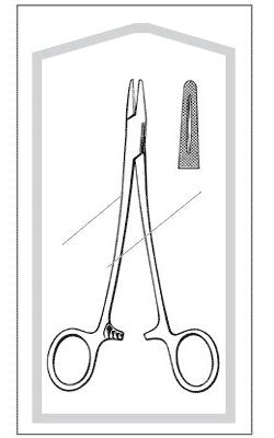 Sklar - Needle Holder 8 Inch Length Blunt, Straight, Serrated with Groove Finger Ring Handle - 96-2712