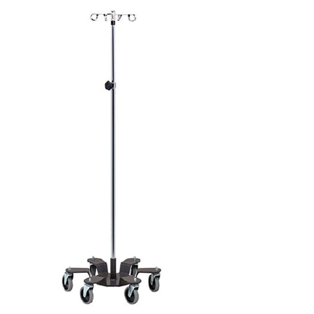 Clinton Industries Infusion Pump IV Stand Ram Horn Hooks 4-Hook 6 Legs Powder-Coated Base, 4 Inch Heavy-duty Rubber Wheel Ball Bearing Casters, 23 Inch Base Diameter - IV-604