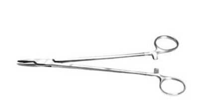 Bausch & Lomb Needle Holder 132 mm Straight, Fine 14 mm Serrated Jaw Finger Ring Handle - P0410
