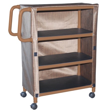 Wood Tone - Linen Cart with Cover 3 Shelves 100 lbs. per Shelf Weight Capacity PVC 3 Inch Twin Casters - Mjm International - WT332-3C