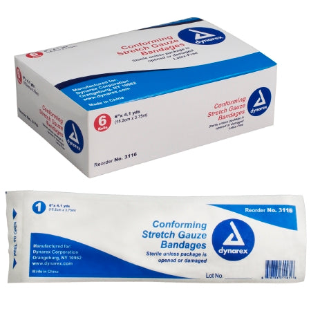 Dynarex Dynarex Conforming Bandage Polyester 1-Ply 6 Inch X 4-1/10 Yard Roll Shape Sterile - 3116