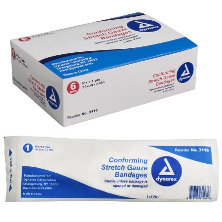 Dynarex - Conforming Bandage Polyester 1-Ply 6 Inch X 4-1/10 Yard Roll Shape Sterile - 3116