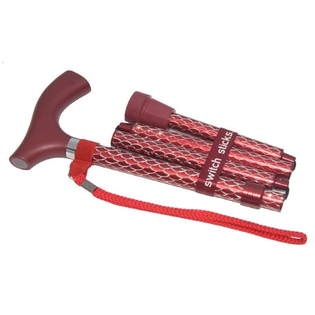 Mabis Healthcare Switch Sticks Folding Cane Aluminum 32 to 37 Inch Height Ruby Red - 502-2000-5204