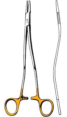 Sklar TC - Needle Holder 8 Inch Length S-Curved Cross Serrated Blunt Tips Finger Ring Handle - 21-2180