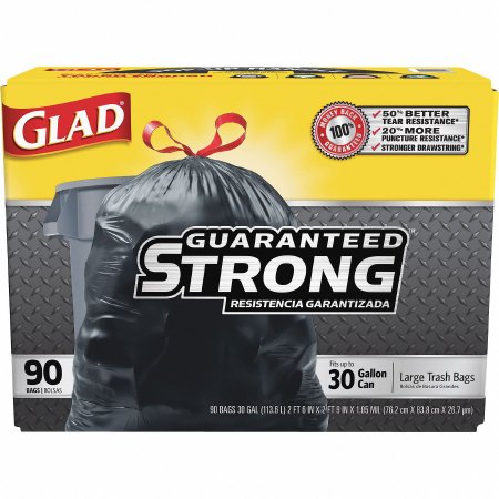 Glad - Trash Bag 30 gal. Black LLDPE 1.05 mil 30 X 33 Inch Flat Pack - 78952