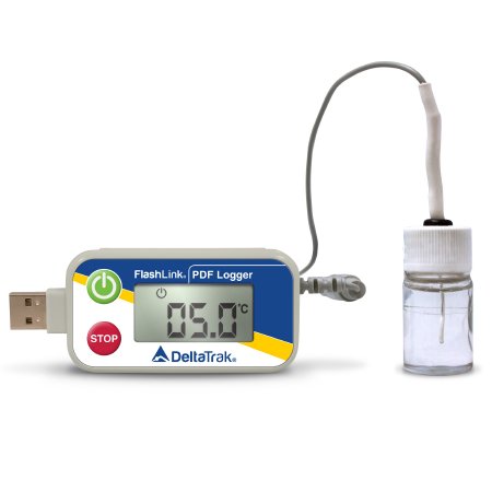 Flashlink PDF Logger - Vaccine Temperature Data Logger with Alarm Fahrenheit / Celsius -58° to +104°F (-50° to +40°C) Glycol Bottle Probe Battery Operated - 40527-01
