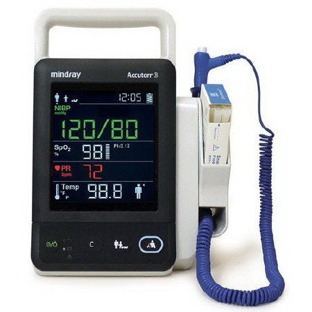 Mindray USA Accutorr 3 Patient Monitor NIBP, Nellcor OxiMax SpO2, SmarTemp, Non-Invasive Blood Pressure and Pulse Rate 100 to 240 VAC/Battery - 6102F-PA00020