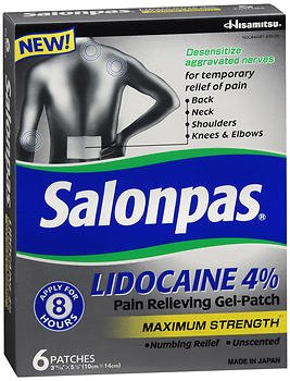 Salonpas - Topical Pain Relief 4% Strength Lidocaine Patch 6 per Box - 46581083006