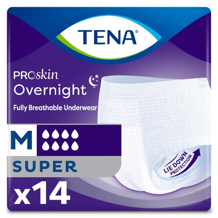 TENA ProSkin Overnight Super - Unisex Adult Absorbent Underwear Pull On with Tear Away Seams Medium Disposable Heavy Absorbency - 72235