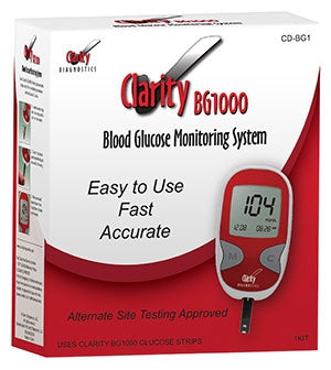 Clarity Diagnostics Blood Glucose Meter Kit Stores Up To 300 Results No Coding - CD-BG1KIT