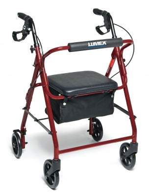 Lumex Walkbout Basic - 4 Wheel Rollator Red Adjustable Height / Lightweight / Folding Aluminum Frame - RJ4900R