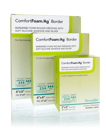 DermaRite Industries ComfortFoam/Ag Border Silver Dressing 4 X 4 Inch Square Sterile - 48440