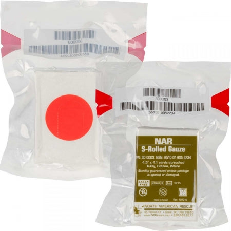 North American Rescue NAR Conforming Bandage with Dispenser Cotton 6-Ply 4-1/2 Inch X 4-1/10 Yard Roll Shape Sterile - 30-0003
