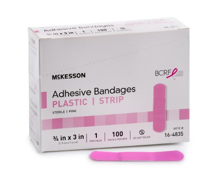 McKesson McKesson Adhesive Strip 3/4 X 3 Inch Plastic Rectangle Pink Sterile - 16-4835