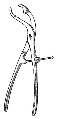 Sklar - Bone Holding Forceps Verbrugge 11 Inch Length OR Grade Stainless Steel NonSterile Screw Lock Plier Handle Angled 1 Smooth Jaw / 1 Serrated Jaw - 40-2592