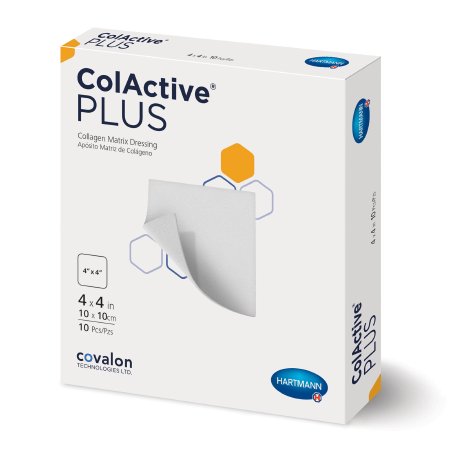ColActive PLUS - Collagen Dressing ColActive Plus Without Border Collagen / Sodium Alginate / Carboxyl Methylcellulose (CMC) / Ethylenediamine-tetraacetic Acid (EDTA) 4 X 4 Inch 10 Count - 10180000
