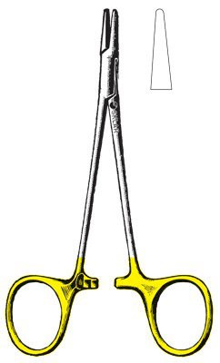 Sklar TC - Needle Holder 4-1/4 Inch Length Straight Smooth Tips Dual Gold Finger Ring Handle - 21-2240