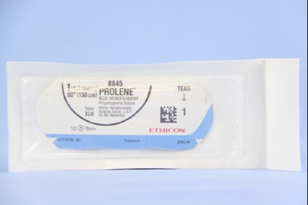 Prolene - Suture with Needle Nonabsorbable Uncoated Blue Suture Monofilament Polypropylene Suture Size 1 60 Inch Suture 1-Needle 70 mm Length 1/2 Circle Taper Point Needle - 8845G
