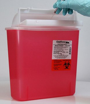 OakRidge M Style - Sharps Container 10-3/20 H X 4.67 W X 12.09 L Inch 1.25 Gallon Translucent Red Base / Translucent Lid Horizontal Entry Mail Slot Lid - 0354-150M