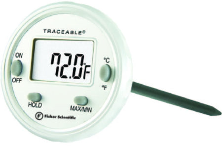 Fisher Scientific Fisherbrand Traceable Digital Thermometer Fahrenheit / Celsius -58° to 302°F (-50° to 150°C) Stainless Steel Probe Battery Operated - 1464862