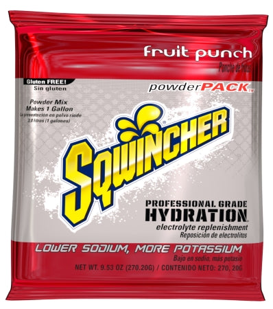 Sqwincher Powder Pack - Electrolyte Replenishment Drink Mix Fruit Punch Flavor 9.53 oz. - X380-MC600