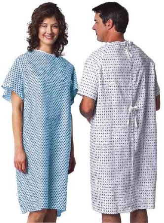 Lew Jan Textile Patient Exam Gown One Size Fits Most Adult Blue / White Print - V61-0100PT