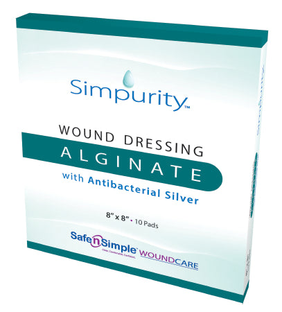 Safe N Simple Simpurity Silver Alginate Dressing 8 X 8 Inch Square Sterile - SNS51764