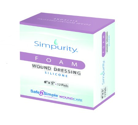 Simpurity - Silicone Foam Dressing 4 X 5 Inch Rectangle Adhesive without Border Sterile - SNS74520