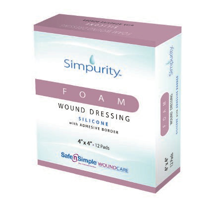Safe N Simple Simpurity Silicone Foam Dressing 4 X 4 Inch Square Silicone Adhesive with Border Sterile - SNS77744