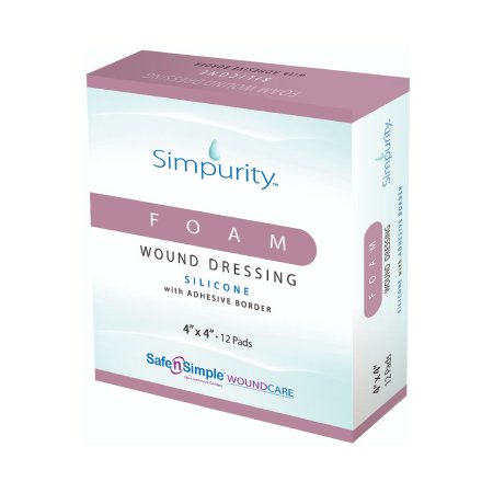 Simpurity - Silicone Foam Dressing 4 X 4 Inch Square Silicone Adhesive with Border Sterile - SNS77744