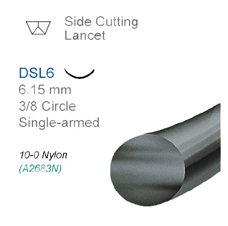 Surgical Specialties - Suture with Needle Nonabsorbable Uncoated Black Suture Monofilament Nylon Size 10 - 0 6 Inch Suture 1-Needle 6.15 mm Length 3/8 Circle Side Cutting Lancet Needle - A2683N