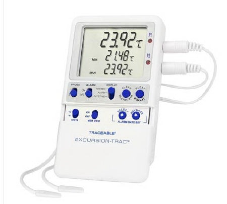 Control 3 Holdings LLC Traceable Excursion-Trac Datalogging Refrigerator / Freezer Thermometer Celsius -50° to 70°C 2 Bullet Probes Multiple Mounting Options Battery Operated - 6433