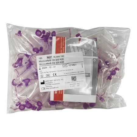 Microvette CB 300 - Capillary Blood Collection Tube Conical Bottom, Skirted K2 EDTA Additive 10.8 X 43.7 mm 300 µL Violet Pull Cap Polypropylene Tube - 16.444.100