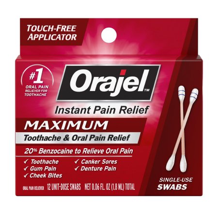 Church and Dwight Orajel Oral Pain Relief Oral Swab 12 per Box Individual Packet - 10237070512