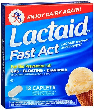 J & J Sales Lactaid Dietary supplement Lactase Enzyme 9000 FCC Units Strength Caplet 12 per Box - 45091012