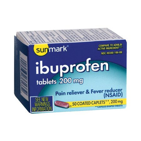 sunmark - Pain Relief 200 mg Strength Ibuprofen Caplet 50 per Bottle - 49348019609