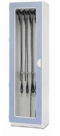 Solaire Medical Endoscope Cabinet 18-3/4 X 24-3/4 X 88 Inch Exterior, 17-1/4 X 23-1/4 Inch Interior, 10 Large Diameter Scope, Soft White, Thermally Fused Melamine, Powder-Coated Finish, Glass, Right Hinge Door, With Fan - 5850DGRFS