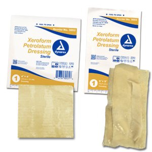 Dynarex Xeroform Impregnated Dressing 4 X 4 Inch Mesh Gauze Petrolatum, Bismuth Thiophanate, Mineral Oil, and Paraffin Oil Sterile - 3053