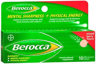 Bayer Berocca Multivitamin Supplement Vitamin A / Ascorbic Acid / Vitamin D / Vitamin E / Vitamin B6 / Vitamin B12 Folic Acid 4000 IU - 600 mg - 400IU - 40IU - 2mg - 400mcg Strength Tablet 10 per Box Mixed Berry Flavor - 1650055742