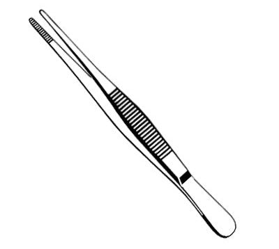 Econo - Dressing Forceps 4-1/2 Inch Length Floor Grade Pakistan Stainless Steel Sterile Thumb Handle Straight Serrated, Blunt Tip - 96-2688