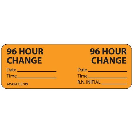 MedVision - Pre-Printed Label Advisory Label Orange Paper 96 Hour Change Black Syringe Label 1 X 2-15/16 Inch - MV06FO5789