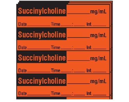Shamrock Scientific Shamrock Pre-Printed Label Anesthesia Label SUCCINYLCHOLINE _____ mg / mL / Date _____ Time _____ Int. _____ Fluorescent Red 1/2 X 2 Inch - SA-226-DTI-PK