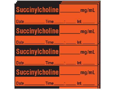 Shamrock - Drug Label Anesthesia Label Succinylcholine mg/mL Date_Time_Int_ Fluorescent Red 1/2 X 1 Inch - SA-226-DTI-PK