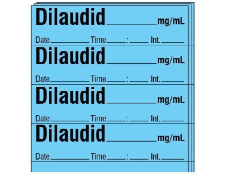 Shamrock Scientific Shamrock Pre-Printed Label Anesthesia Label DILAUDID _____ mg / mL / Date _____ Time _____ Int. _____ Blue 1/2 X 2 Inch - SA-2414-DTI-PK