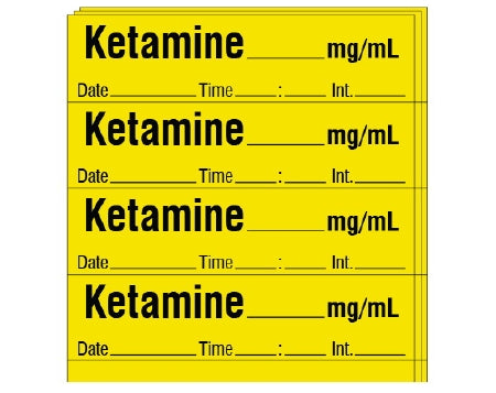 Shamrock Scientific Shamrock Pre-Printed Label Anesthesia Label KETAMINE _____ mg / mL / Date _____ Time _____ Int. _____ Yellow 1/2 X 2 Inch - SA-201-DTI-PK