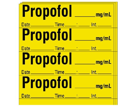 Shamrock - Drug Label Anesthesia Label Propofol_mg/mL Date_Time_Int_ Yellow 1/2 X 1 Inch - SA-205-DTI-PK