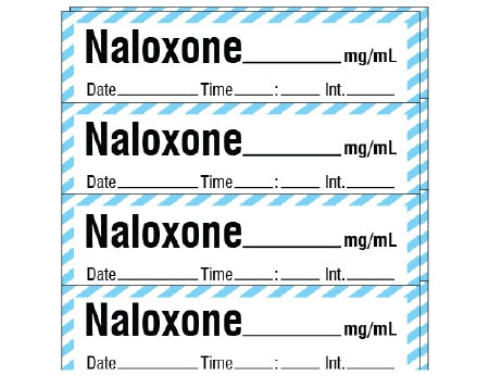 Shamrock Scientific Shamrock Pre-Printed Label Anesthesia Label NALOXONE _____ mg / mL / Date _____ Time _____ Int. _____ Blue / White 1/2 X 2 Inch - SA-251-DTI-PK